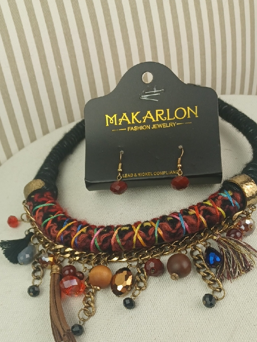 Boho Gypsie Festival Multicolor Charm Bead & Ribbon Gorgrous Choker Necklace